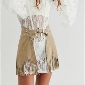 Understated Leather Paris Chaps Skirt in Beige size Small